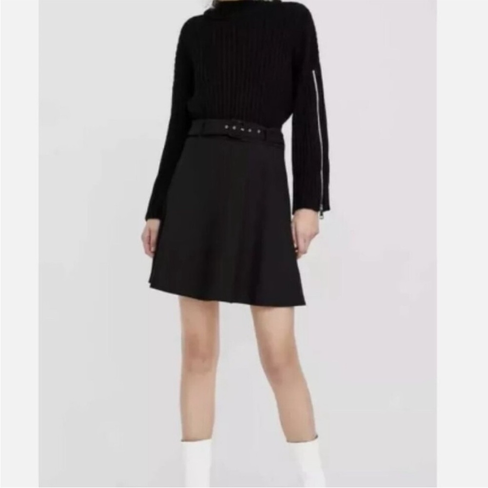 ZARA Black Belted A-Line Mini Skirt Size L